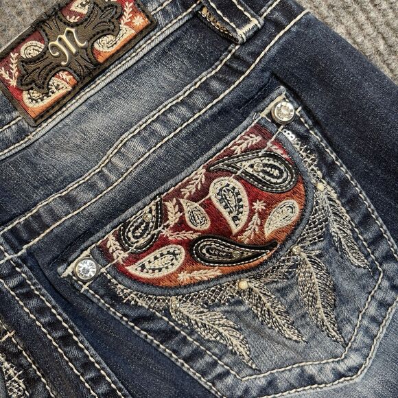 Miss Me Womens 26 X 34 Paisley Dreaming Mid Rise Bootcut Stretch Jeans Dark Wash - Picture 13 of 16